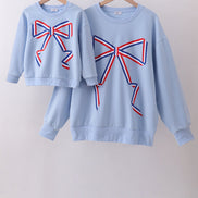 Blue hand-sewn bow mom&me sweatshirt