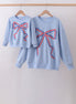 Blue hand-sewn bow mom&me sweatshirt