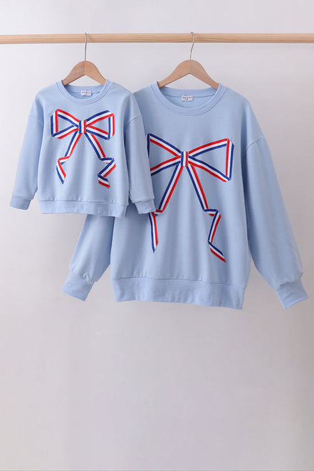 Blue hand-sewn bow mom&me sweatshirt