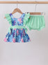 Blue marine creature print ruffle bloomer set