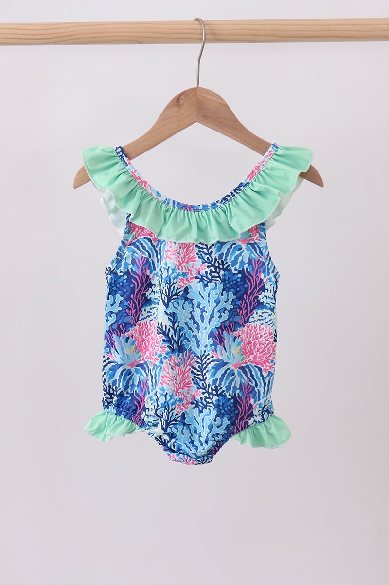 Girls' Blue Marine Creature Print One - Piece Swimsuit – UPF 50+ | 12M–7Y - Little Janey Shop
