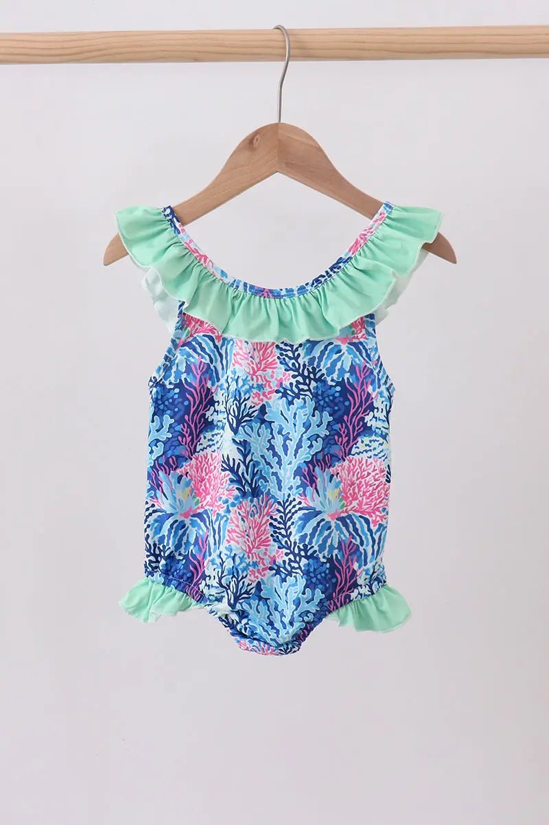 Girls' Blue Marine Creature Print One - Piece Swimsuit – UPF 50+ | 12M–7Y - Little Janey Shop