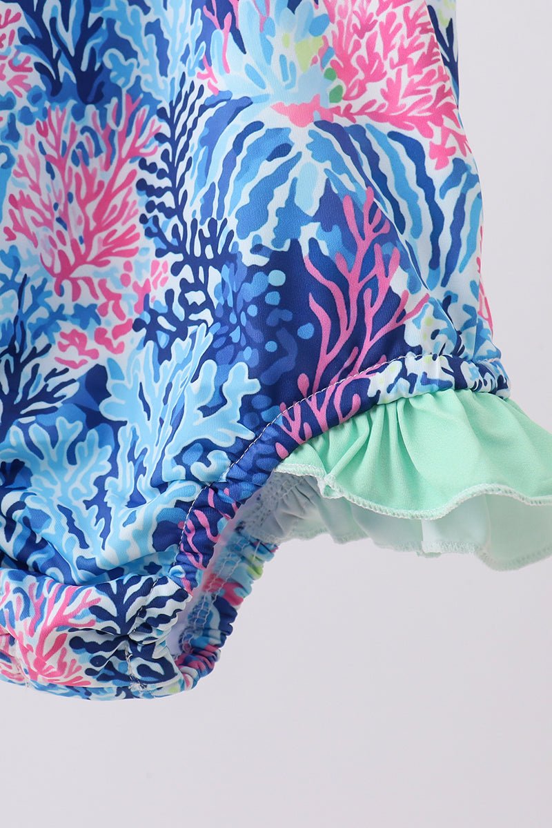 Girls' Blue Marine Creature Print One - Piece Swimsuit – UPF 50+ | 12M–7Y - Little Janey Shop