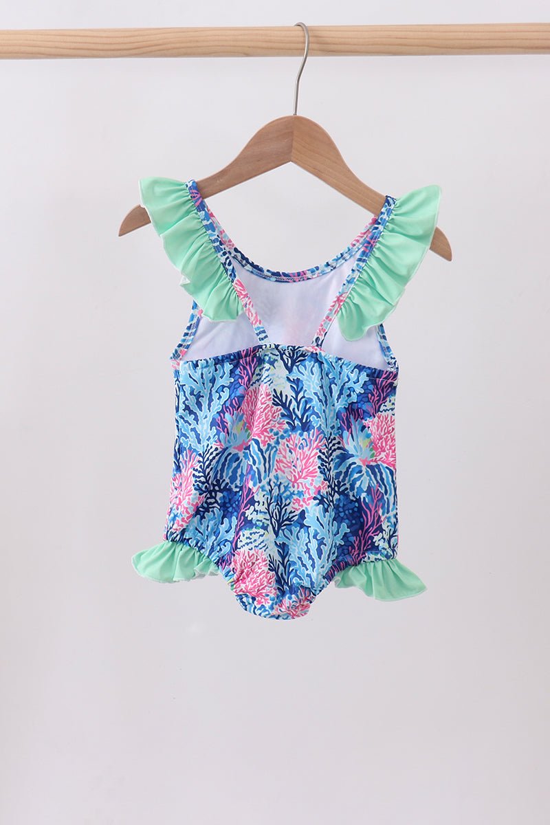 Girls' Blue Marine Creature Print One - Piece Swimsuit – UPF 50+ | 12M–7Y - Little Janey Shop
