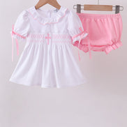 White cross smocked ruffle bloomer set