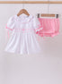 White cross smocked ruffle bloomer set
