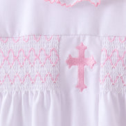 White cross smocked ruffle bloomer set
