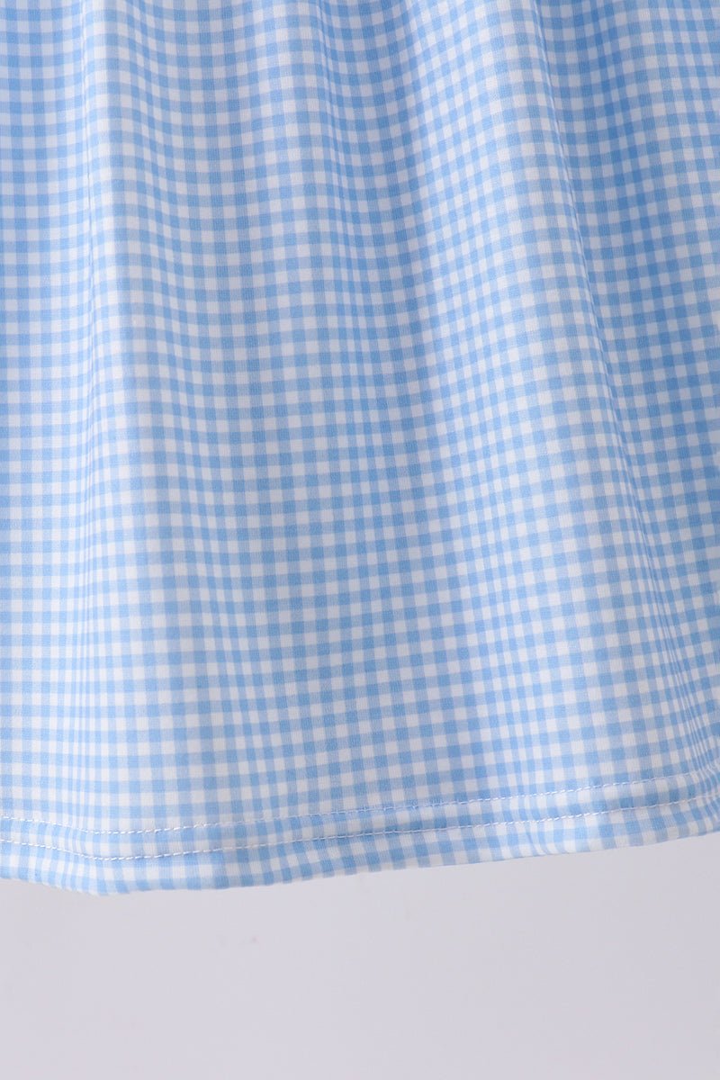 Girls' Navy Blue Gingham Patriotic Dress – Fireworks & American Flag Embroidery, Tie - Back | Toddler & Kids 2T–7Y - Little Janey Shop