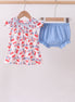 Blue cherry smocked bloomer set