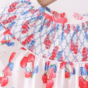 Blue cherry smocked bloomer set