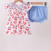 Blue cherry smocked bloomer set
