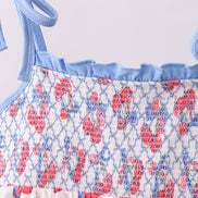 Blue cherry smocked ruffle shorts set