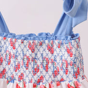 Blue cherry smocked tiered mom&me dress