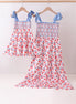 Blue cherry smocked tiered mom&me dress