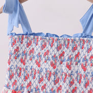 Blue cherry smocked tiered mom&me dress