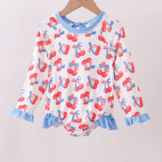Blue cherry print rashguard