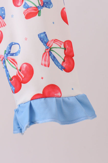 Blue cherry print rashguard