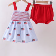 Blue flag embroidery seersucker bloomer set
