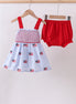 Blue flag embroidery seersucker bloomer set