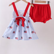 Blue flag embroidery seersucker bloomer set