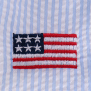 Blue flag embroidery seersucker ruffle shorts set