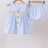 Blue lemon embroidery seersucker bloomer set