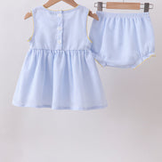 Blue lemon embroidery seersucker bloomer set