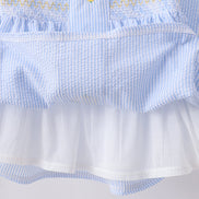 Blue lemon embroidery seersucker bloomer set