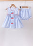 Blue flag smocked woven gingham bloomer set