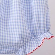 Blue flag smocked woven gingham bloomer set