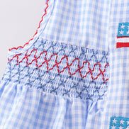 Blue flag smocked woven gingham bloomer set