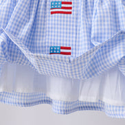 Blue flag smocked woven gingham bloomer set