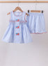 Blue flag smocked woven gingham ruffle shorts set