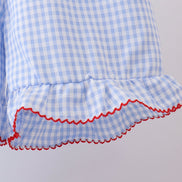 Blue flag smocked woven gingham ruffle shorts set