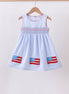 Blue flag smocked woven gingham dress