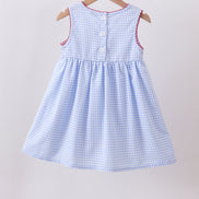 Blue flag smocked woven gingham dress