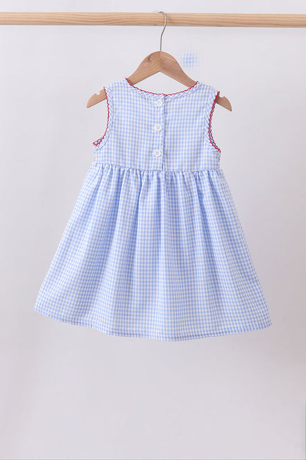 Blue flag smocked woven gingham dress