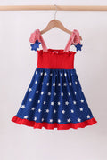 Blue Star Smocked Ruffle Dress — Girls' Patriotic Summer Dress - Little Janey Shop