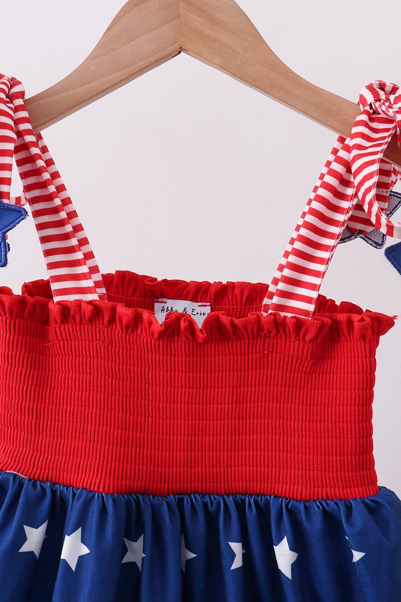 Blue Star Smocked Ruffle Dress — Girls' Patriotic Summer Dress - Little Janey Shop