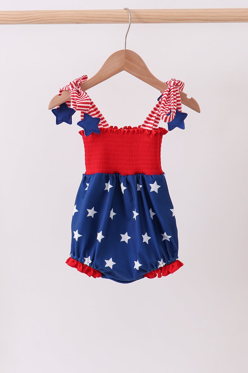 Blue Star Smocked Ruffle Bubble — Baby Girls' Patriotic Outfit - Little Janey Shop