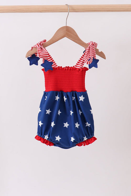 Blue Star Smocked Ruffle Bubble — Baby Girls' Patriotic Outfit - Little Janey Shop