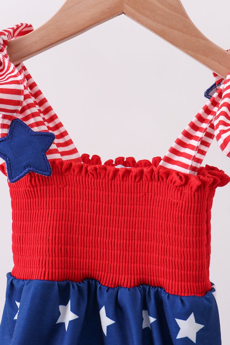 Blue Star Smocked Ruffle Bubble — Baby Girls' Patriotic Outfit - Little Janey Shop