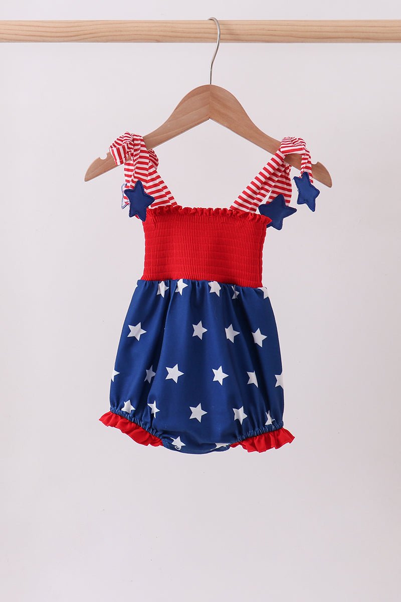 Blue Star Smocked Ruffle Bubble — Baby Girls' Patriotic Outfit - Little Janey Shop