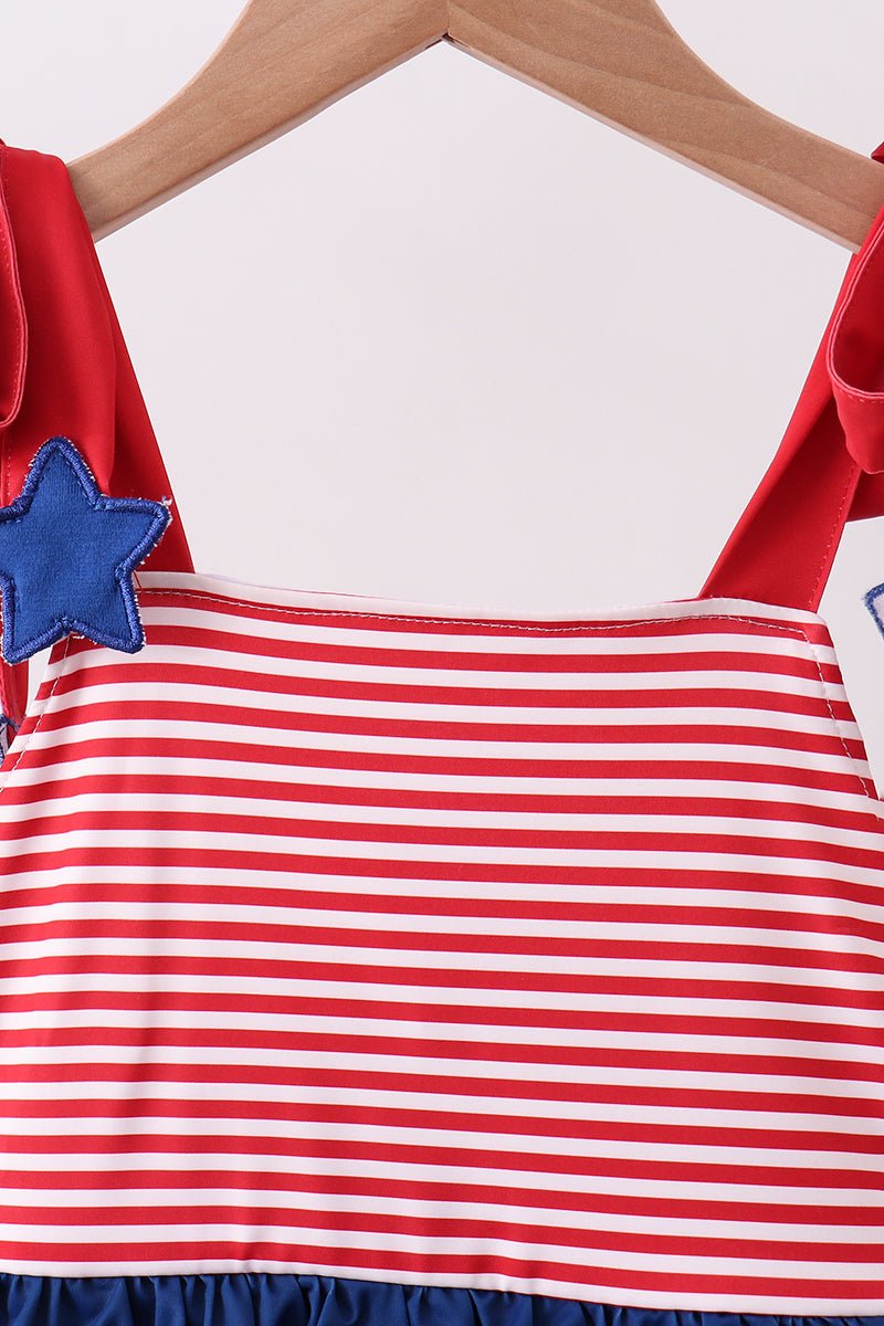Girls' Blue Star Stripe One - Piece Swimsuit – UPF 50+ | 12M–7Y - Little Janey Shop
