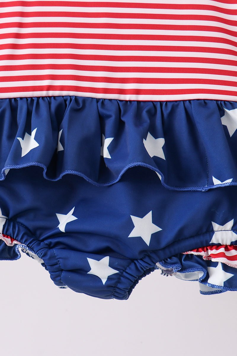 Girls' Blue Star Stripe One - Piece Swimsuit – UPF 50+ | 12M–7Y - Little Janey Shop