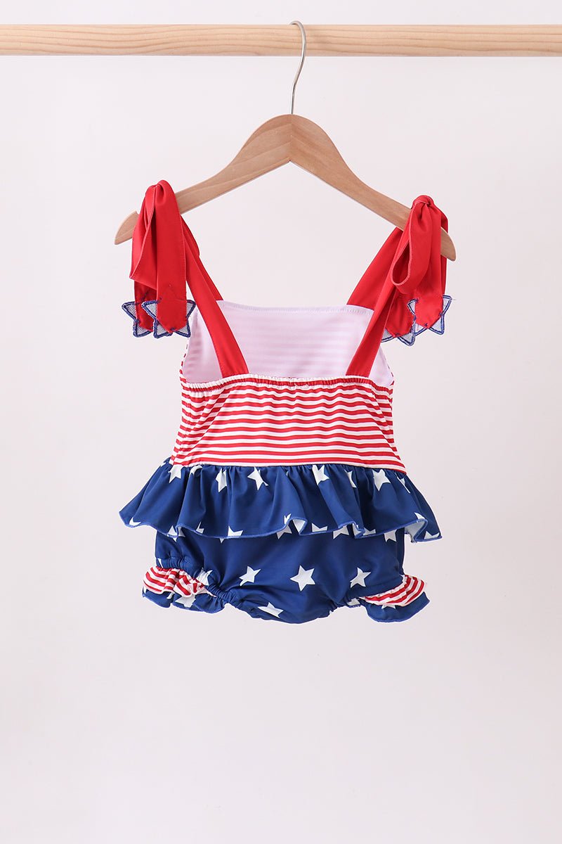 Girls' Blue Star Stripe One - Piece Swimsuit – UPF 50+ | 12M–7Y - Little Janey Shop