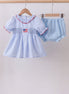 Blue flag smocked ruffle bloomer set