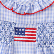Blue flag smocked ruffle bloomer set