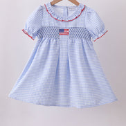 Blue flag smocked ruffle dress