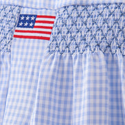 Blue flag smocked ruffle dress